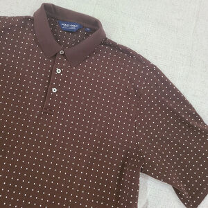 Ralph Lauren Polo Golf Shirt Men Size XL Brown Polka-do Pima Cotton Short Sleeve